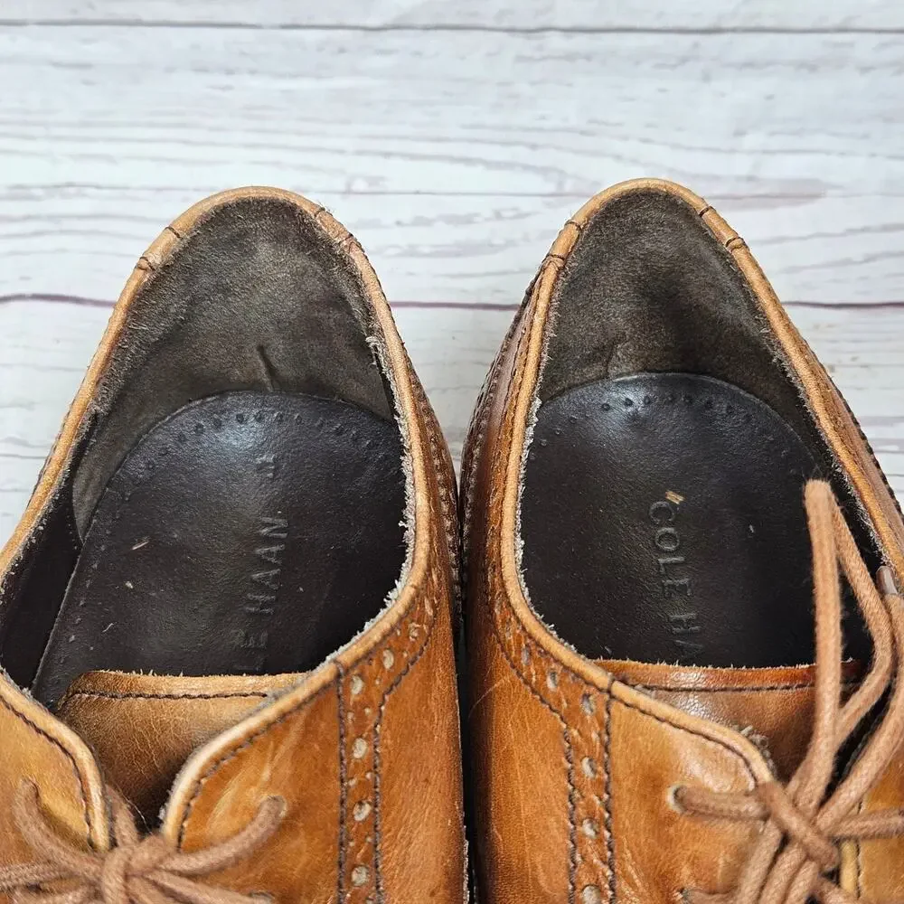 Cole Haan Men's Cognac Leather Wingtip Oxford Dress Shoes Size 12 M